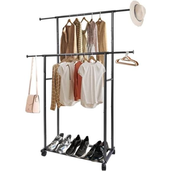 Simple Standard 2 Double Rod Clothing Metal Garment Rack (Black) - Picture 6 of 6